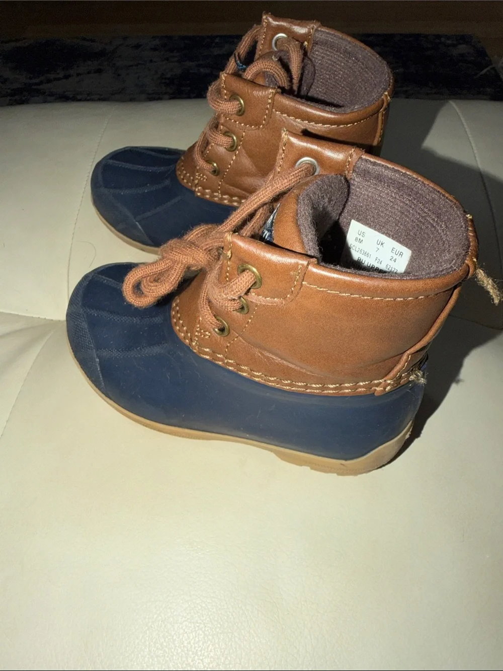 Sperry Navy and Brown Kids Duck Rain Boots